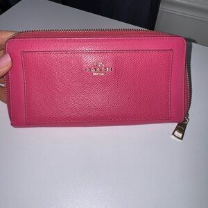 Coach Fuchsia Leather Zip Wallet
